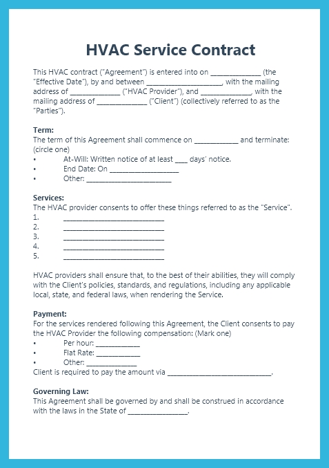 Hvac Service Agreement Template